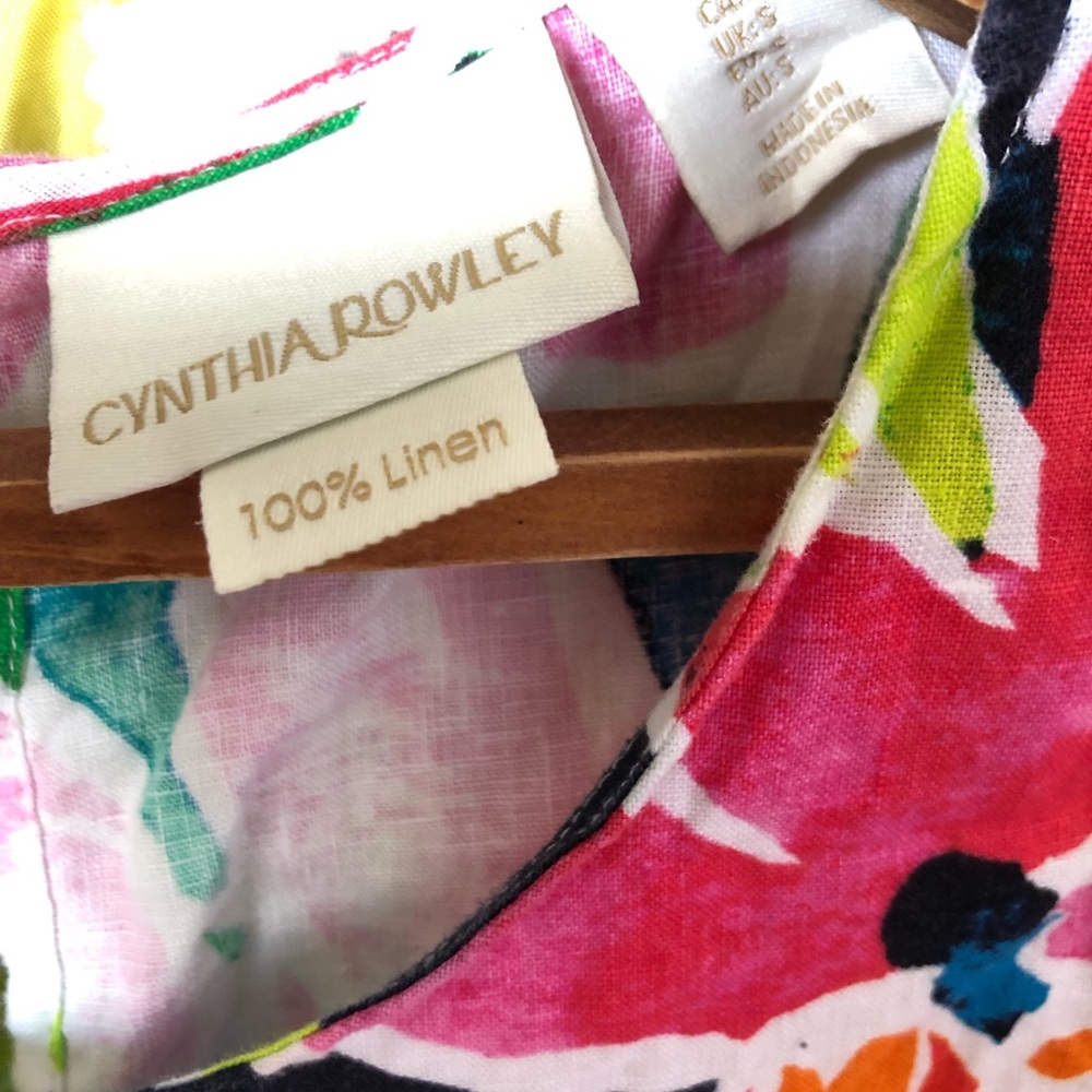 {Cynthia Rowley} Tropical Floral A-line Pocket Linen Mini Dress - Picture 6 of 6